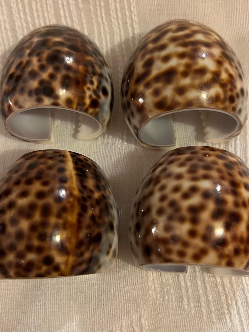 Pier 1 Imports Set of 4 Tiger Cowrie Shell Napkin Rings - Brown Spotted